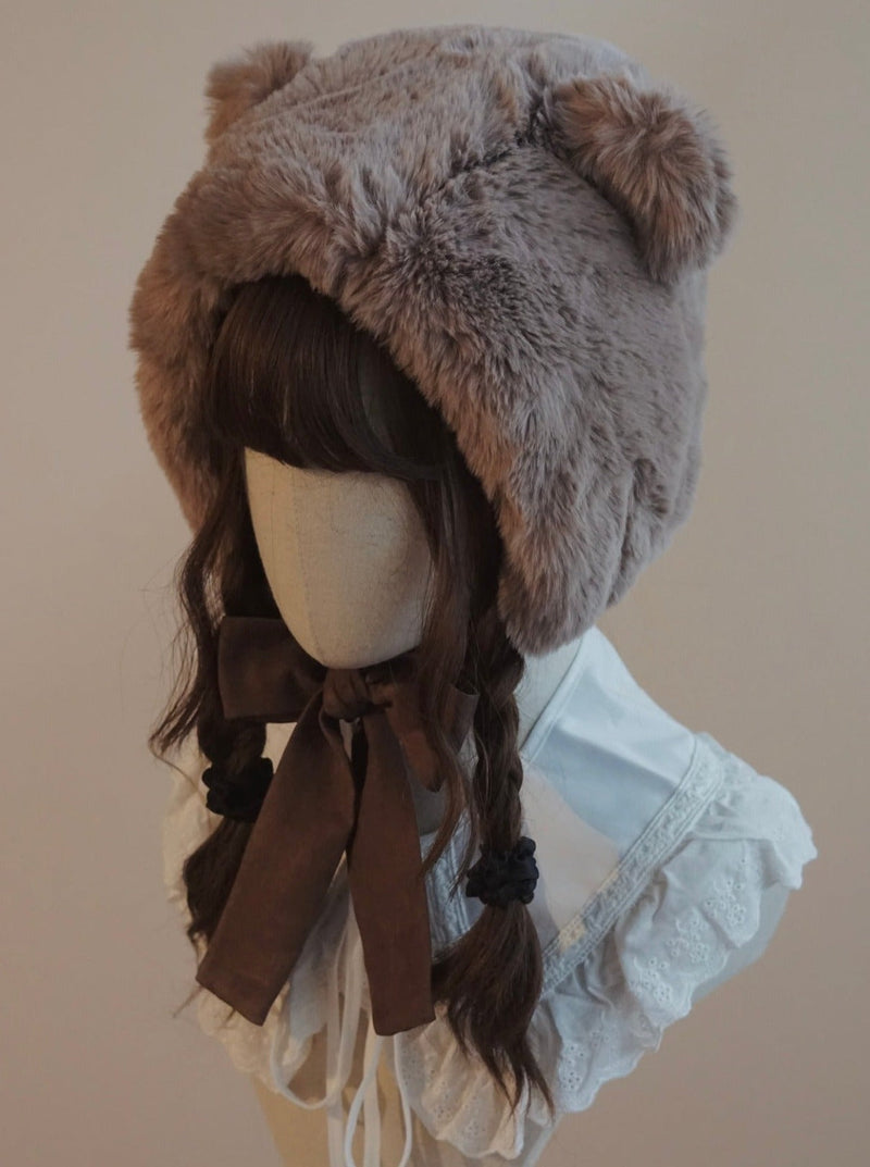 Fur Bear Velour Ribbon Hat