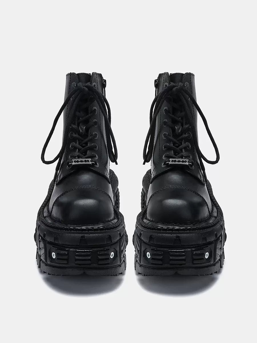 Dark Punk Metal Lace-up Platform Short Boots