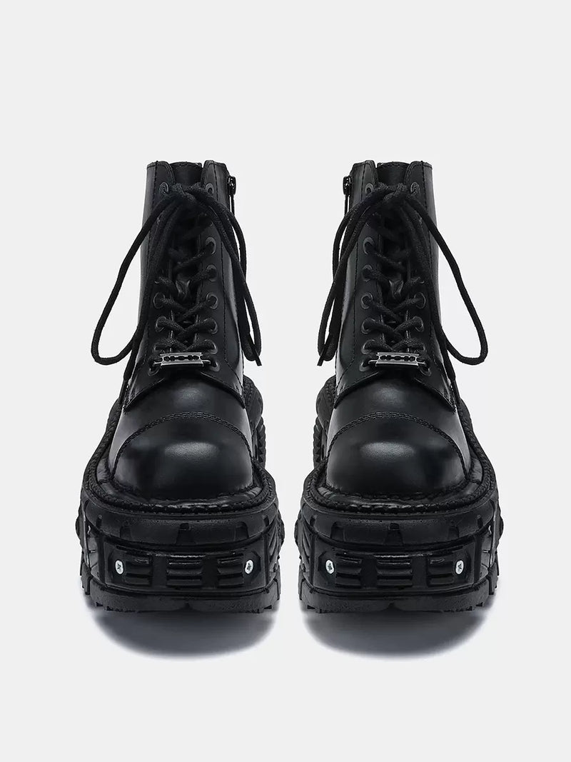 Dark Punk Metal Lace-up Platform Short Boots