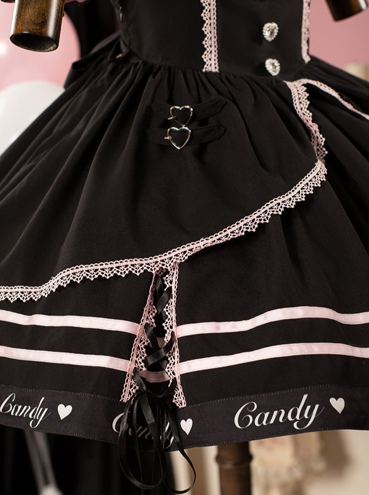 Berry Fleur Sweet Girl Blouse Black Pink Suspender Dress Set