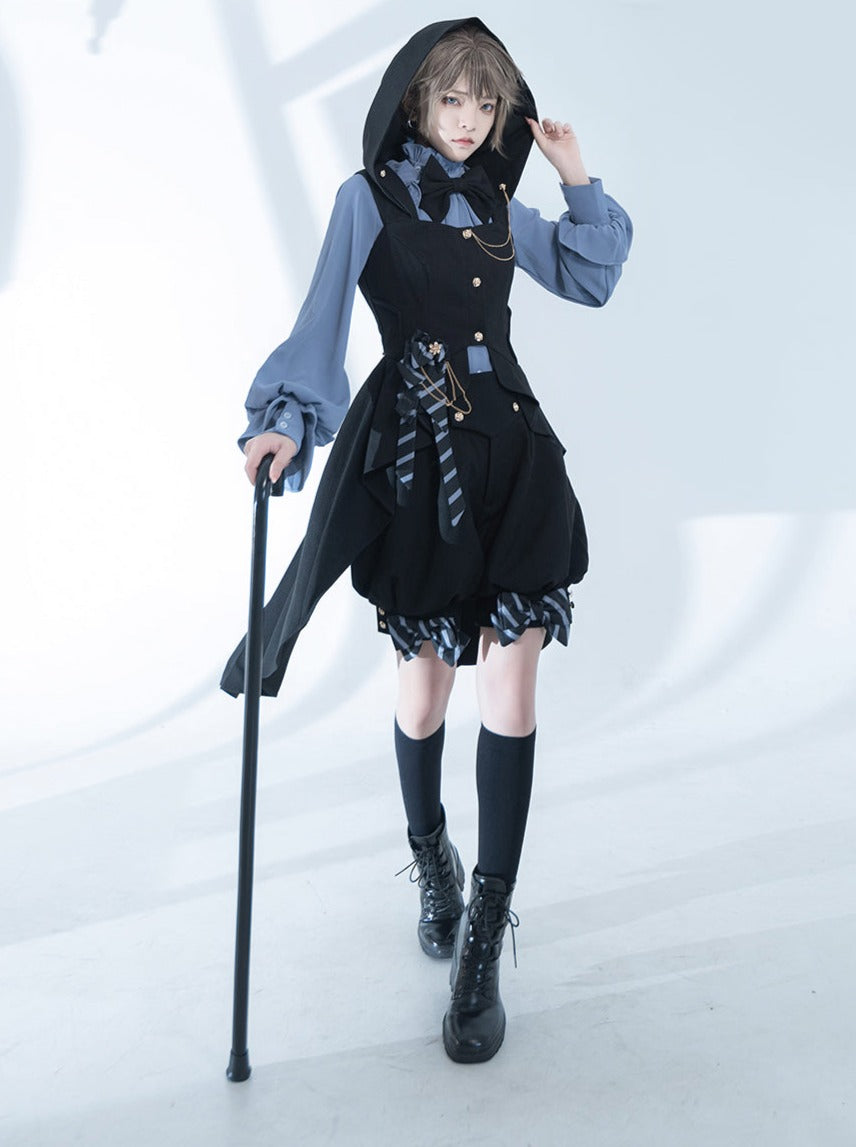 Line Prince Lolita Hooded Long Vest + Dark Blue Shirt + Balloon Ribbon Pants [pre-order]