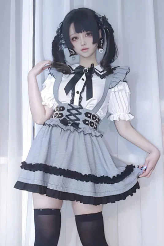 Lace Off Shoulder Top + Suspender Skirt