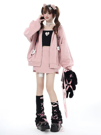Small Hooded Zipper Hoodie + Tight Skirt