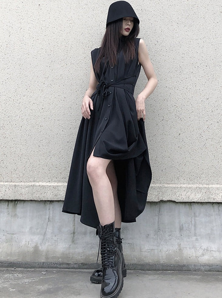 Sleeveless Flare Design Mode Shirt Dress