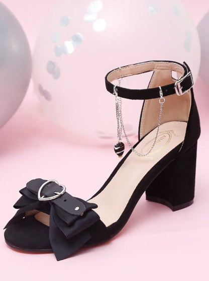 Dark Black Peach Heart Ribbon Shoes