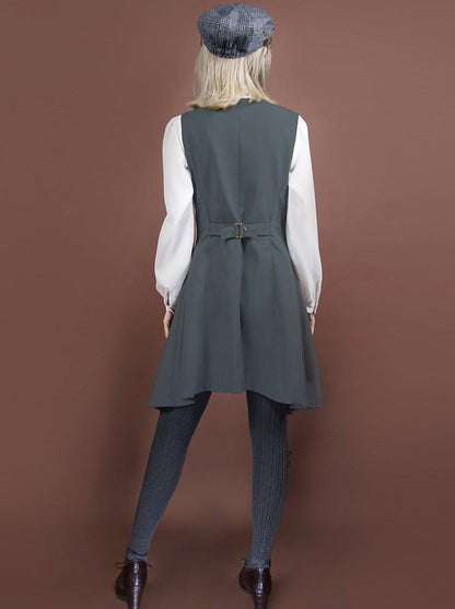 Steam Retro College Style Suit Collar Sleeveless Vest Dress [short/long]