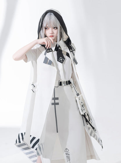 A Line Skirt Design Cape Suit [hoodie Cape + Shirt + Skirt + One Shoulder Cape]