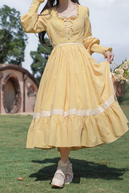 [pre-order] Retro Girly Yellow Dress + Apron + Ribbon