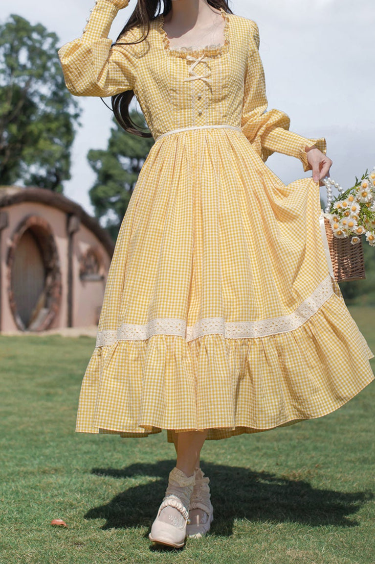 [pre-order] Retro Girly Yellow Dress + Apron + Ribbon