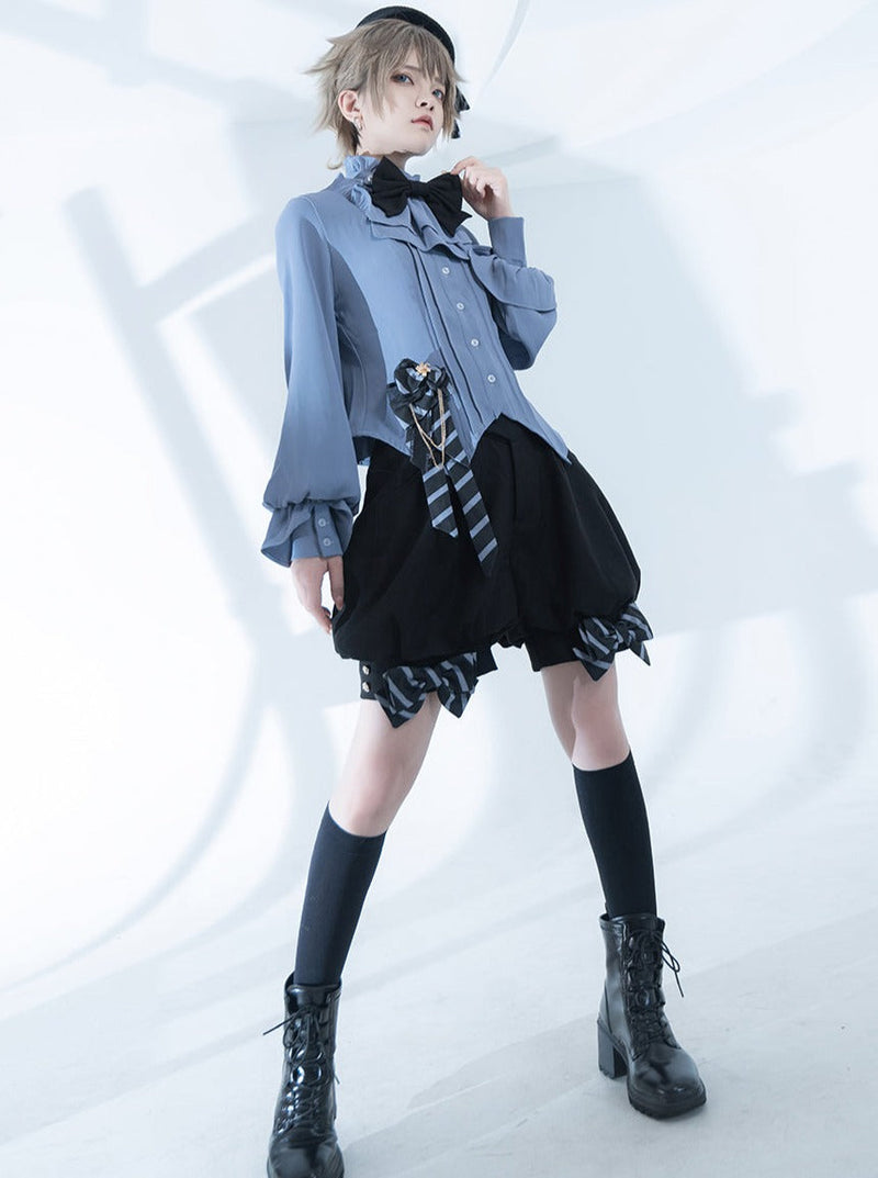 Line Prince Lolita Hooded Long Vest + Dark Blue Shirt + Balloon Ribbon Pants [pre-order]