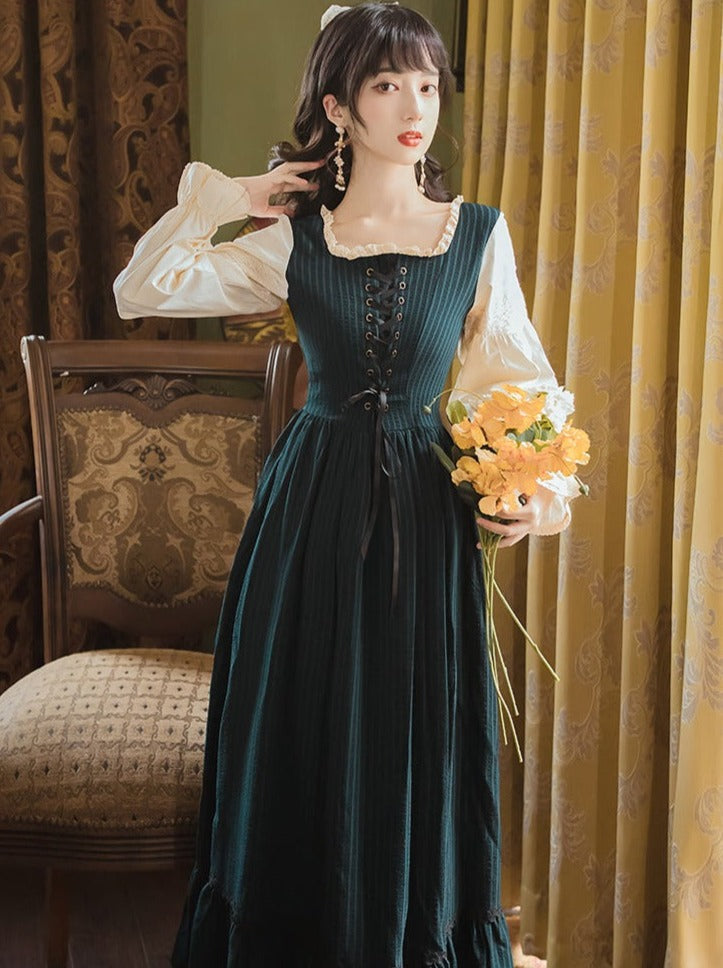 Antique Dress With Lace Up and Candy Sleeve