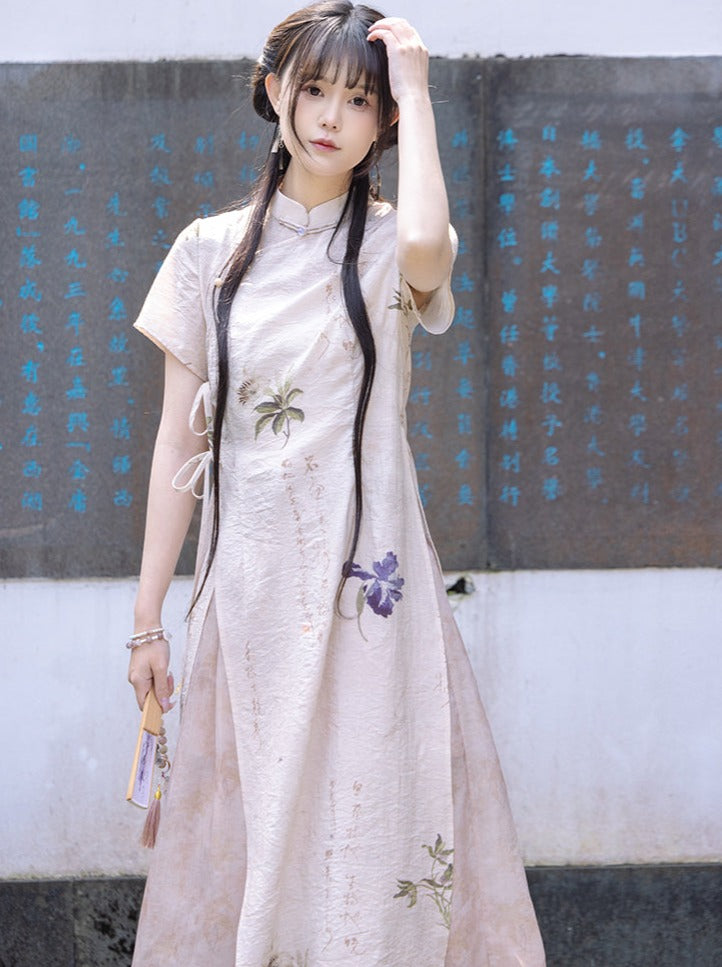 Retro Cheongsam Dress + Wide Leg Pants