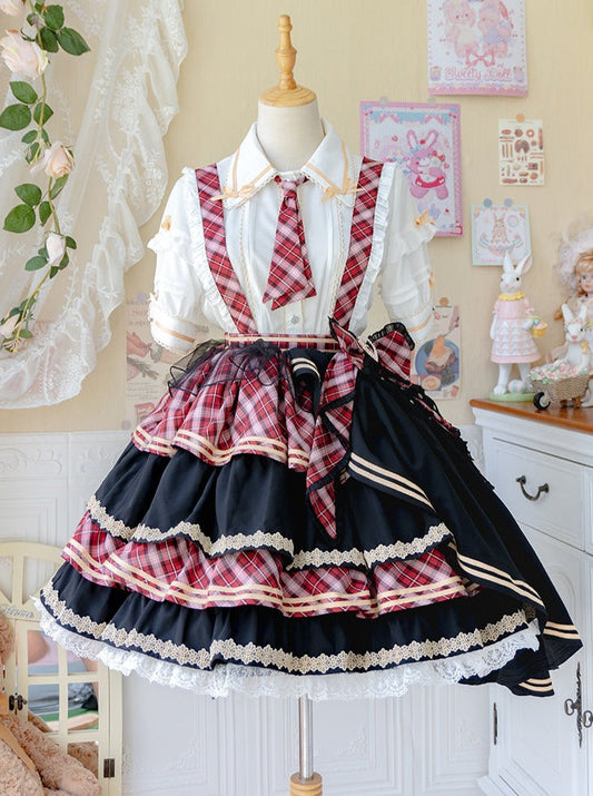 Idol Plaid Lolita Top + Tiered Ruffle Plaid Skirt
