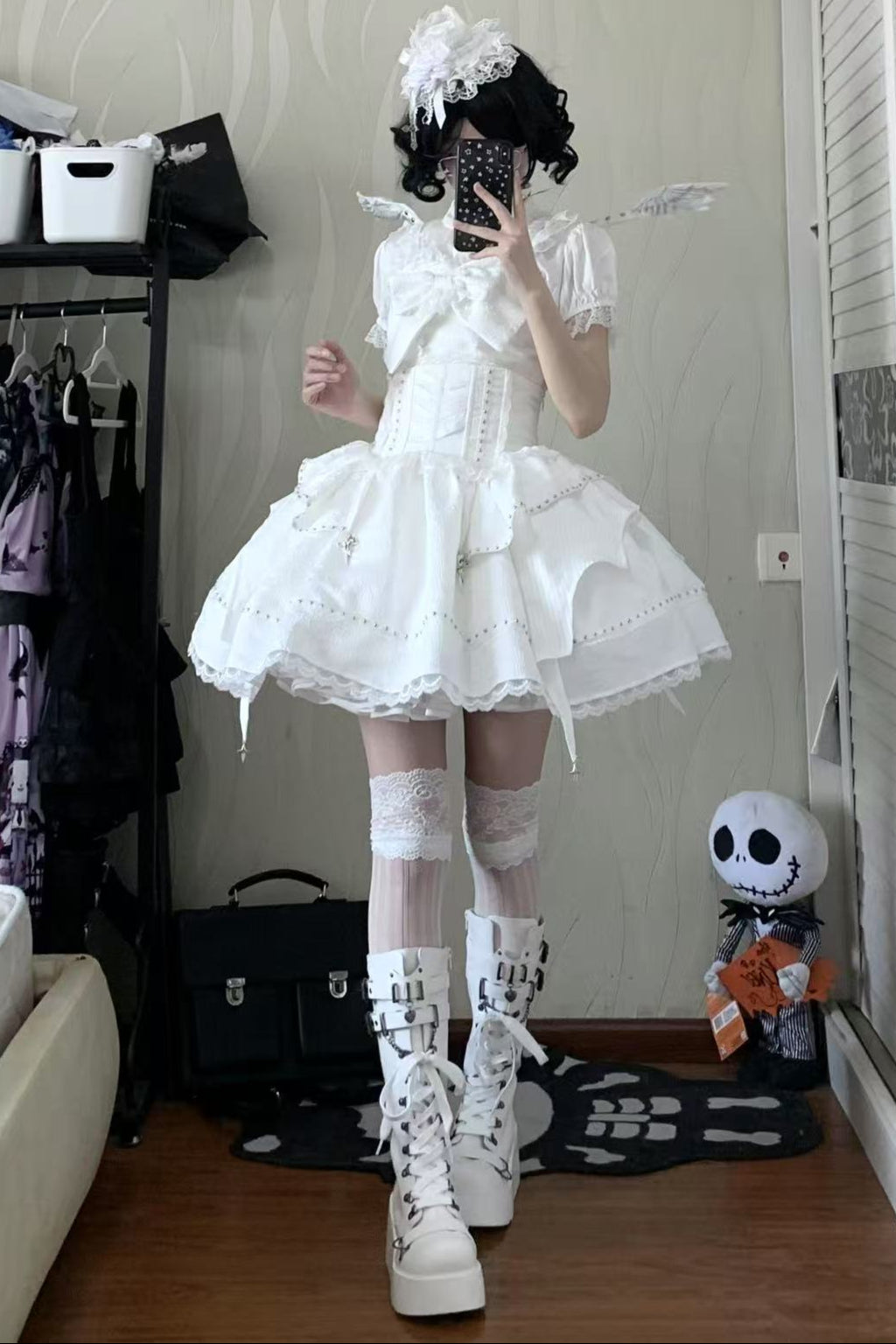 White Gothic Slim Tube Top Skirt Set