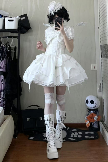 White Gothic Slim Tube Top Skirt Set