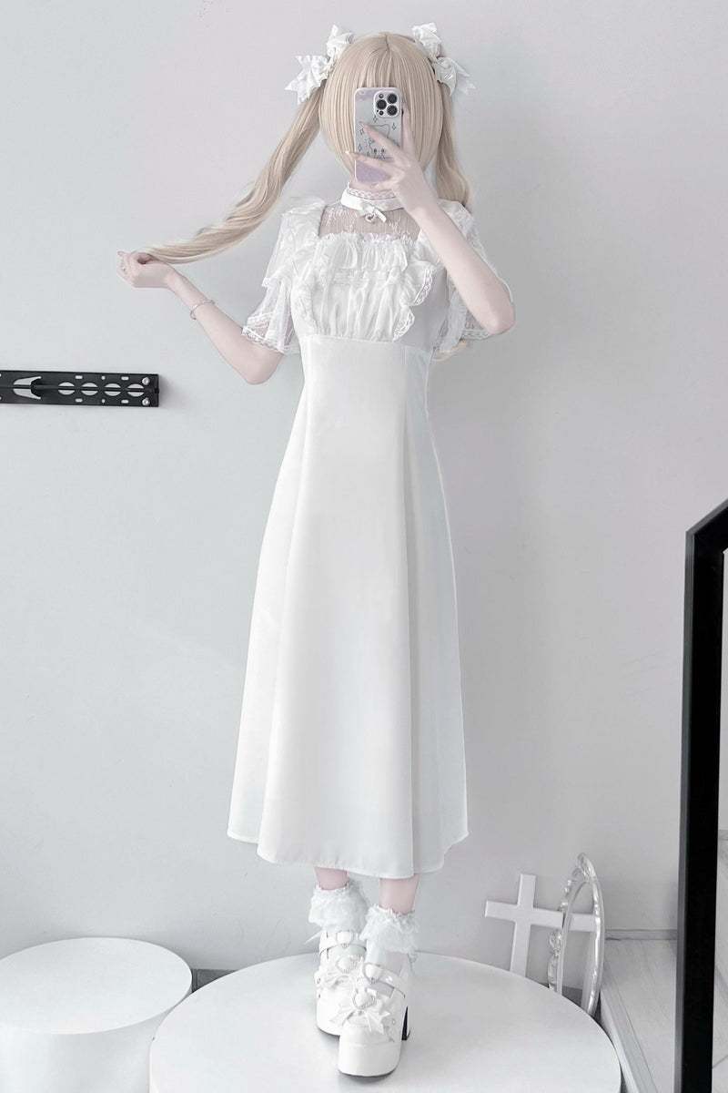 [pre-order] Lace Pearl Sheer Sleeve Long Dress