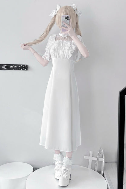 [pre-order] Lace Pearl Sheer Sleeve Long Dress