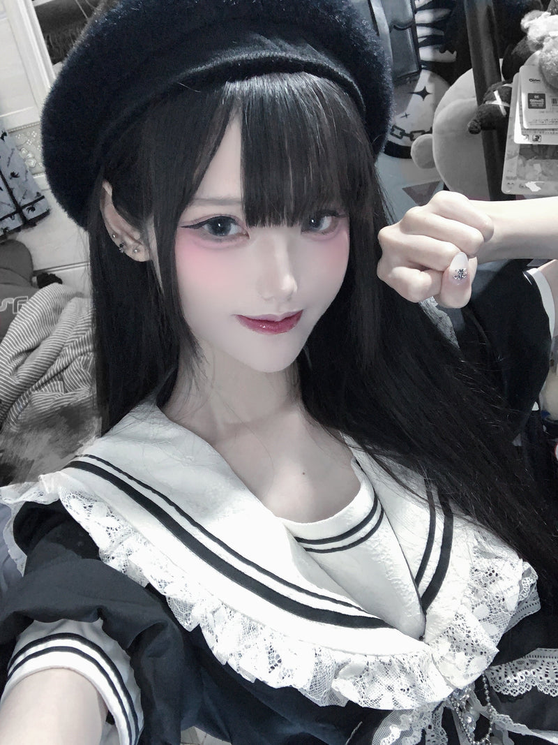 [pre-order] Sailor Collar Peplum Top + Shorts