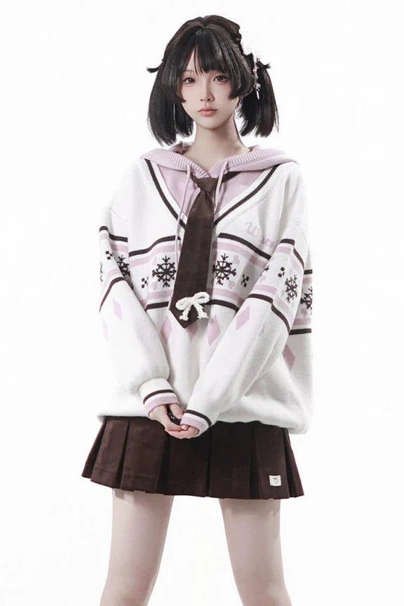 Fair Isle Hooded Top + Skirt + Tie