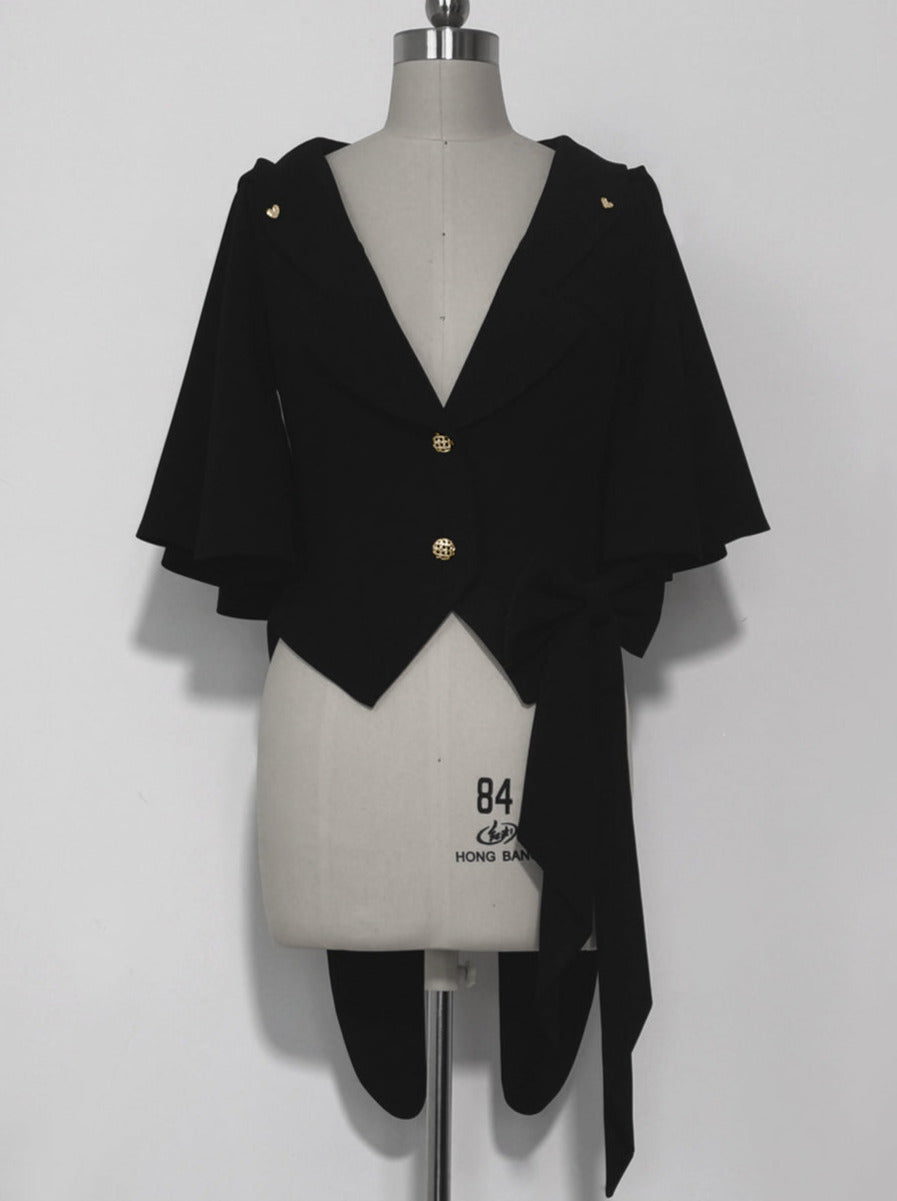 Rabbit Retro Dark Cool Rabbit Ears Hoodie Set [cape Coat / Blouse / Short Pants]