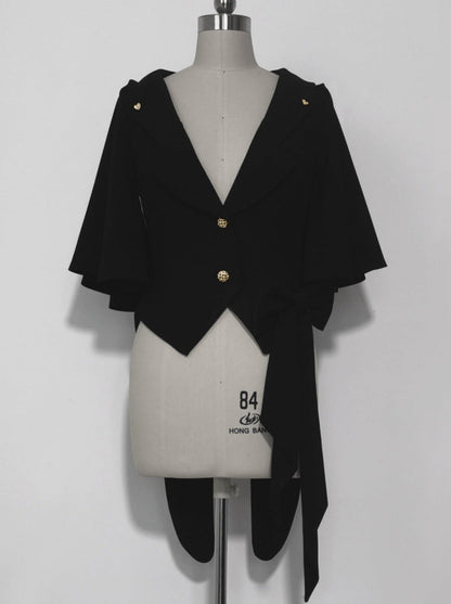 Rabbit Retro Dark Cool Rabbit Ears Hoodie Set [cape Coat / Blouse / Short Pants]