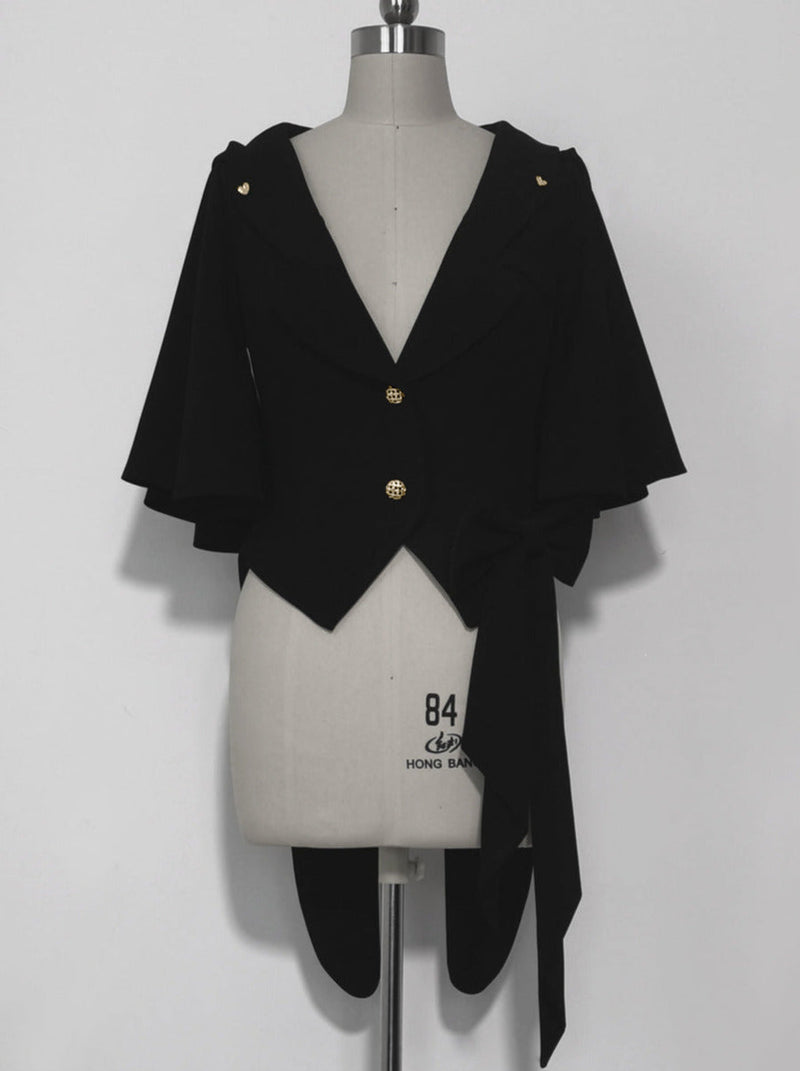 Rabbit Retro Dark Cool Rabbit Ears Hoodie Set [cape Coat / Blouse / Short Pants]
