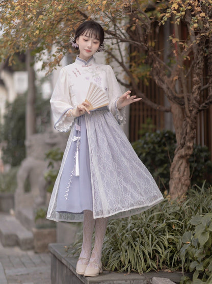 Chiffon Sweet Chinese-style Top + Skirt