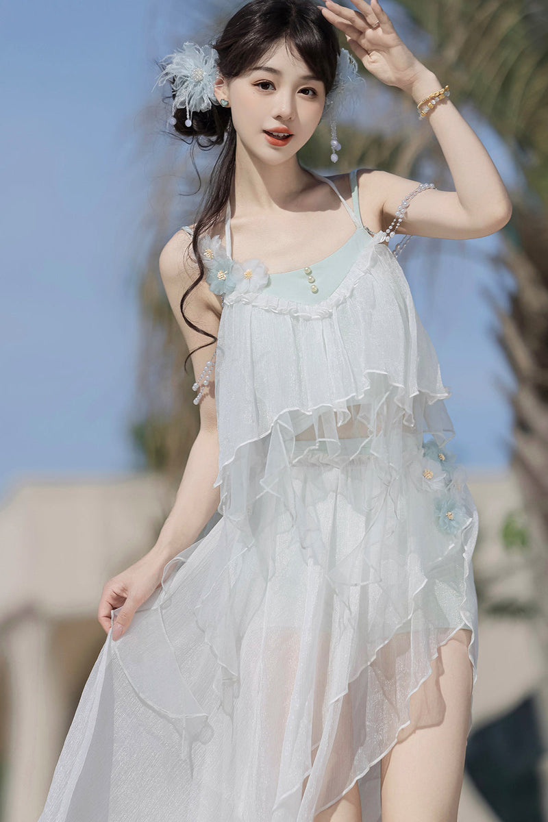 [pre-order Item] Pure White Split Three-piece Swimsuit
