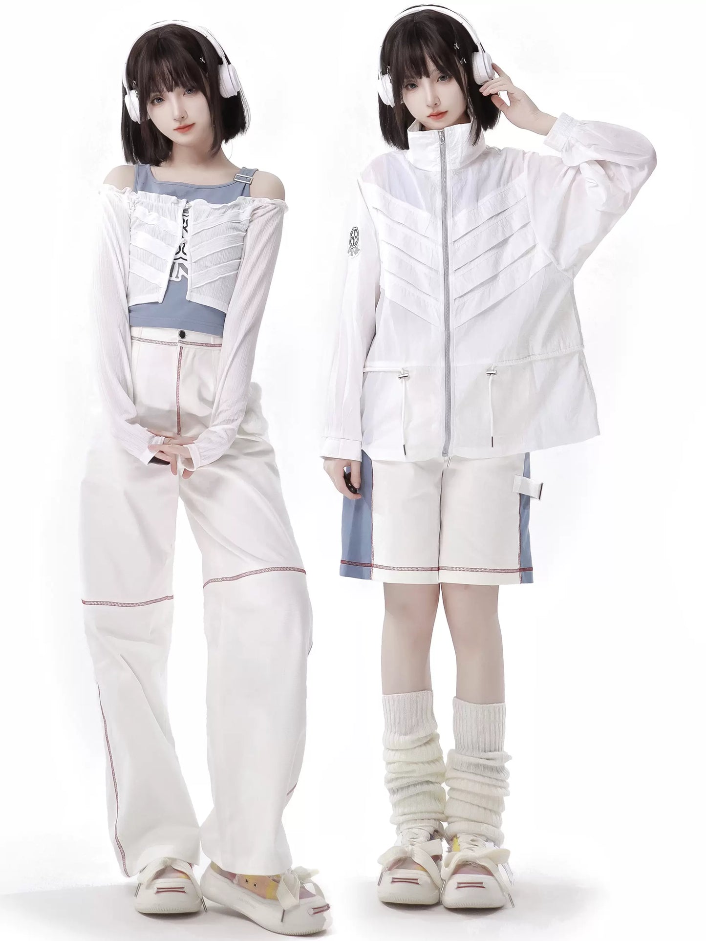 Summer Invasion Sunscreen Skeleton Jacket Blue White Fresh Color Suit