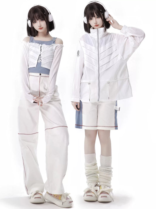 Summer Invasion Sunscreen Skeleton Jacket Blue White Fresh Color Suit