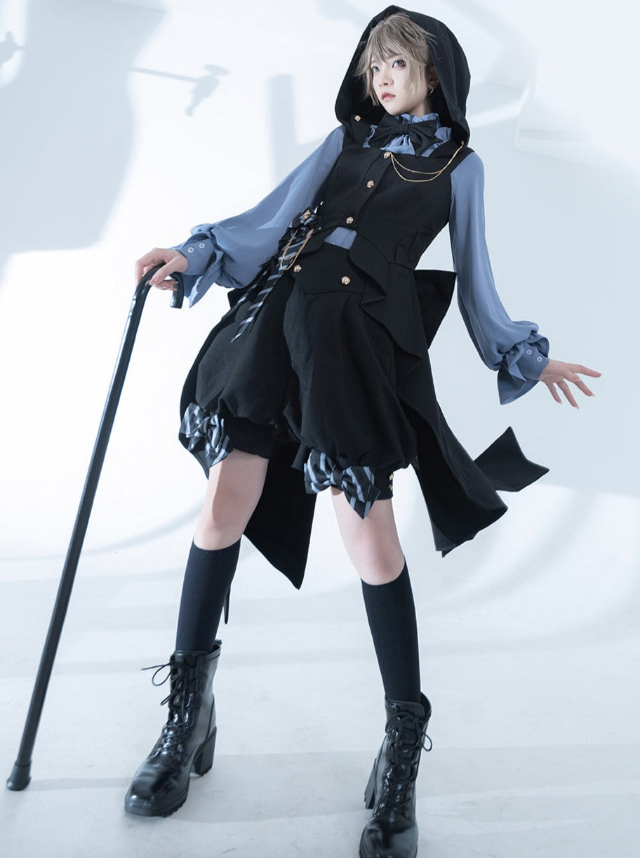 Line Prince Lolita Hooded Long Vest + Dark Blue Shirt + Balloon Ribbon Pants [pre-order]
