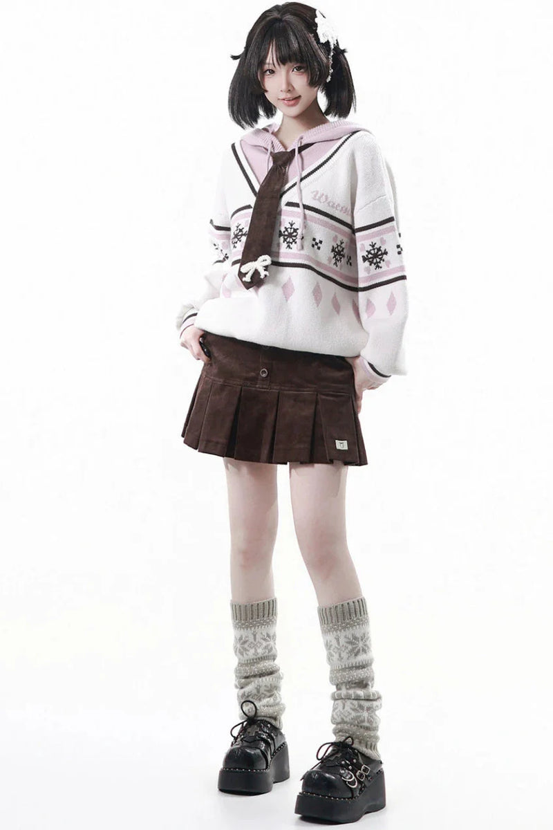 Fair Isle Hooded Top + Skirt + Tie