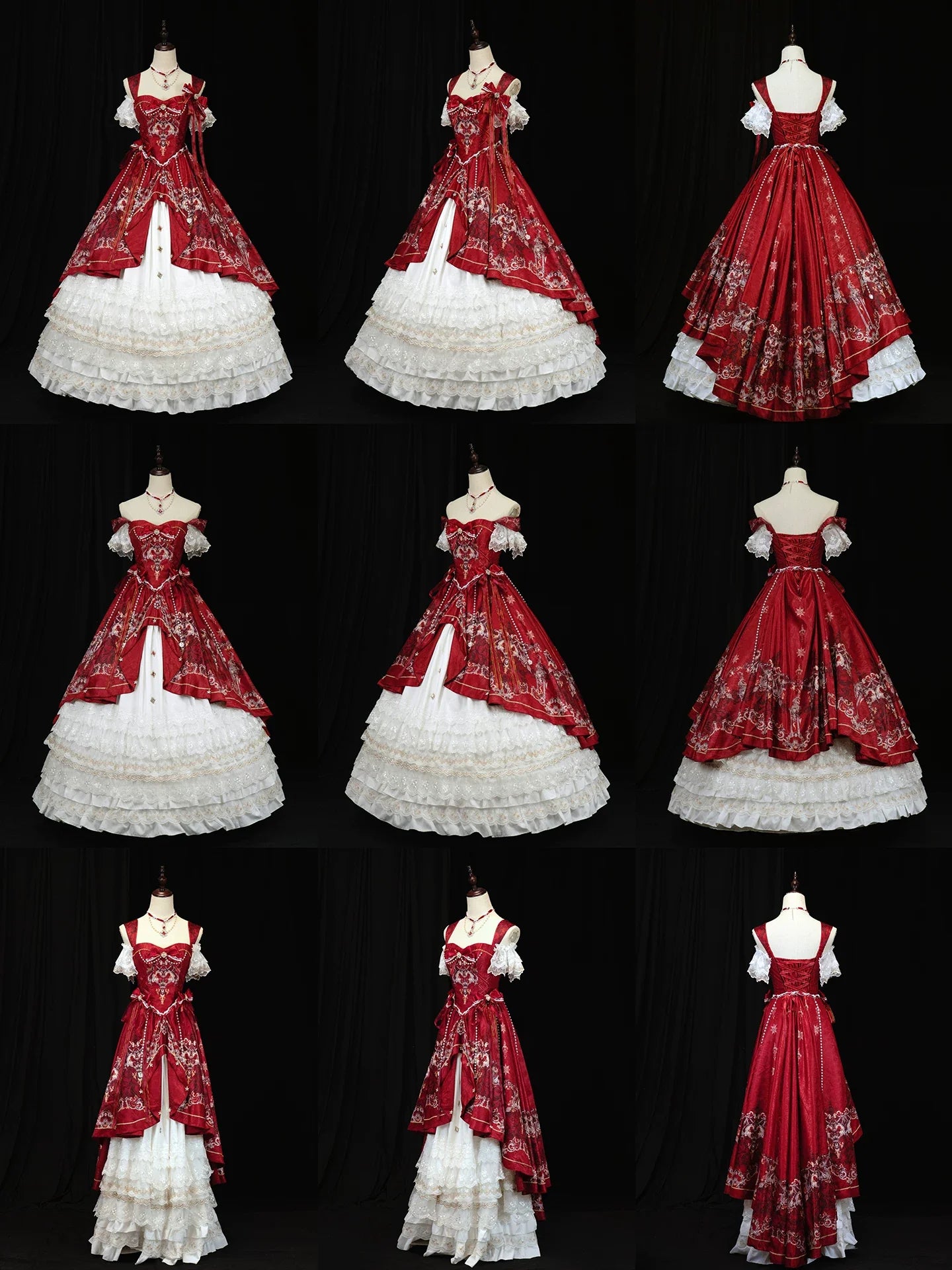 [pre-order Deadline: May 3] Red White Corset Lace Ribbon Lolita Jks Princess Dress + Complete Set