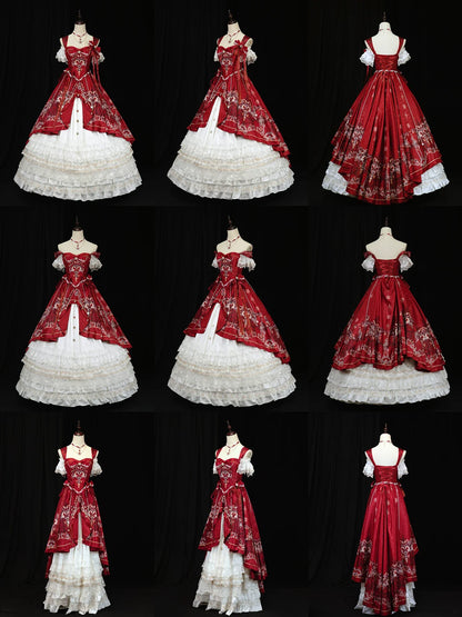 [pre-order Deadline: May 3] Red White Corset Lace Ribbon Lolita Jks Princess Dress + Complete Set