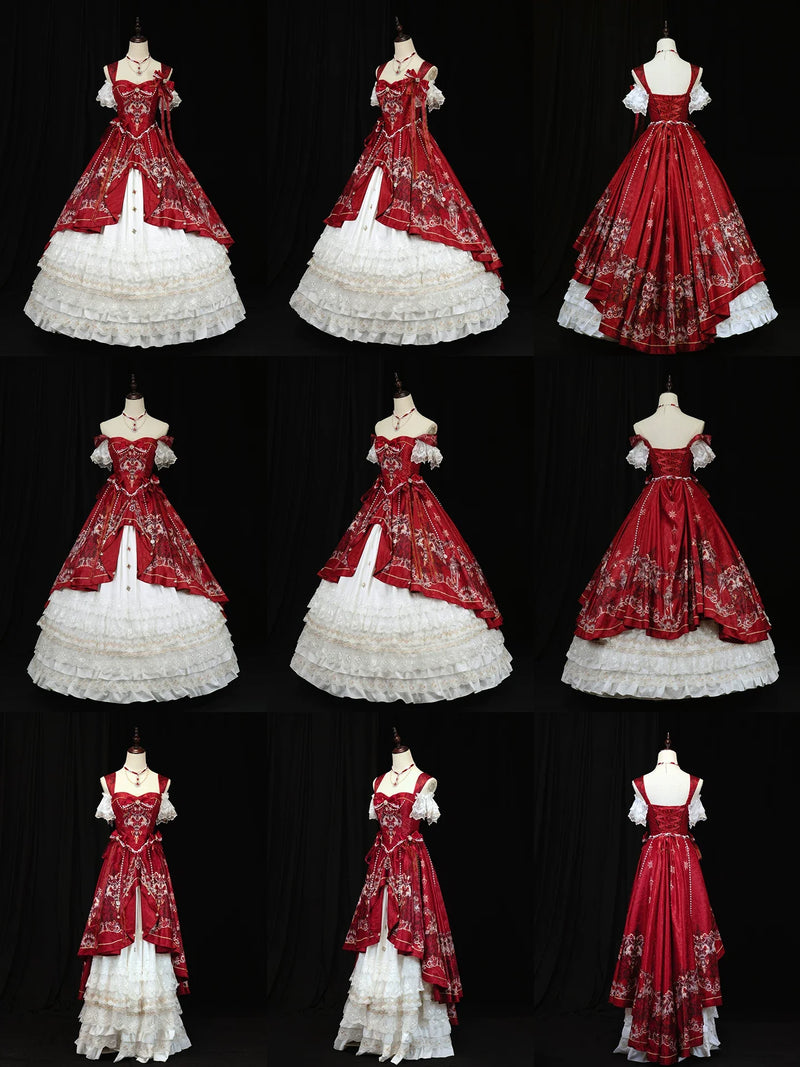 [pre-order Deadline: May 3] Red White Corset Lace Ribbon Lolita Jks Princess Dress + Complete Set