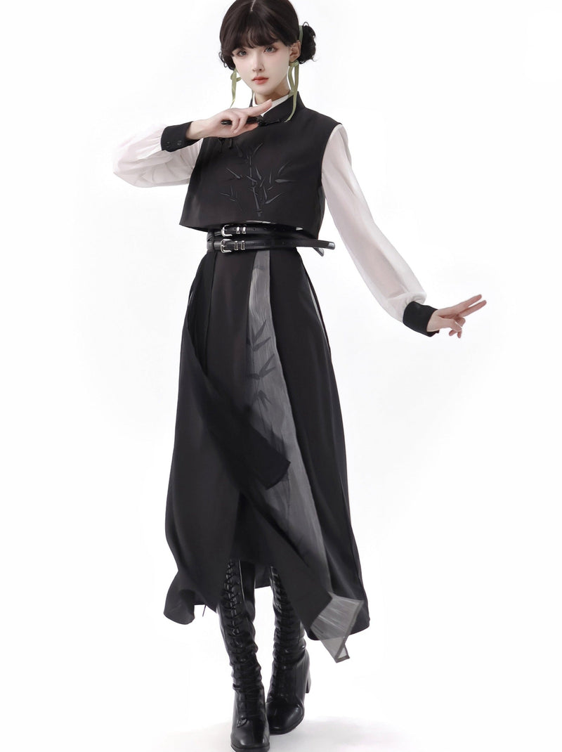 New Chinese-style Bamboo Print Black White Design Suit