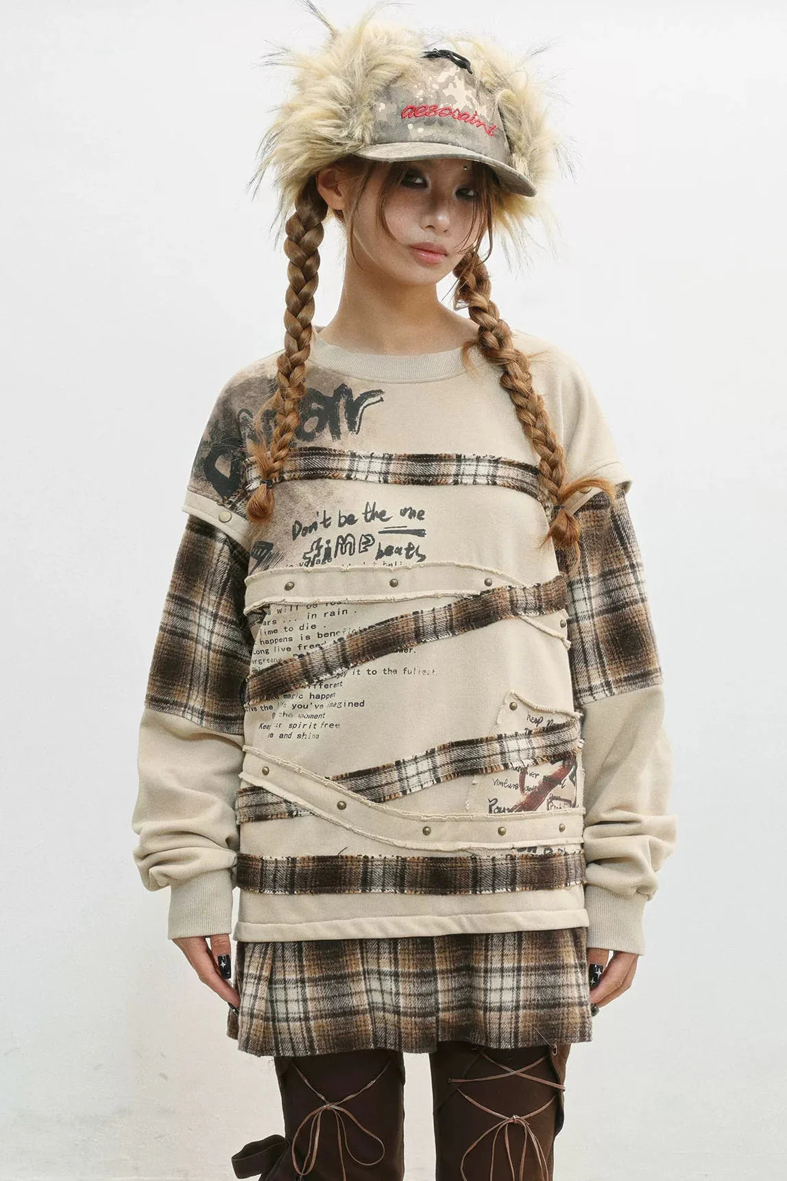 Oversized Plaid Sweatshirt