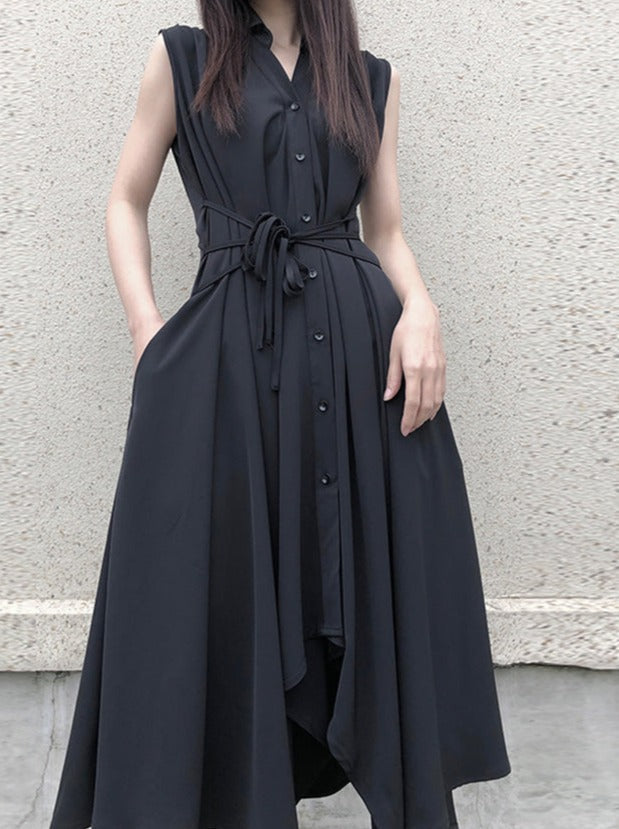 Sleeveless Flare Design Mode Shirt Dress