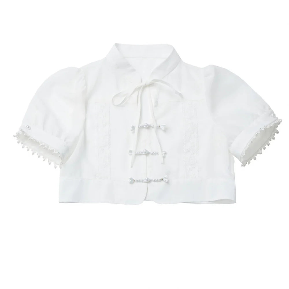 Light Smock Suspender Dress + Short Dress + China Design Sleeveless Top + Short Shirt + Pearl Accessories