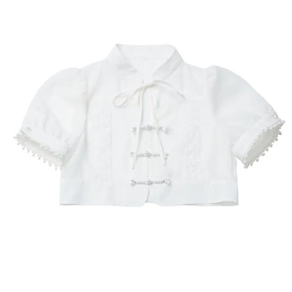 Light Smock Suspender Dress + Short Dress + China Design Sleeveless Top + Short Shirt + Pearl Accessories