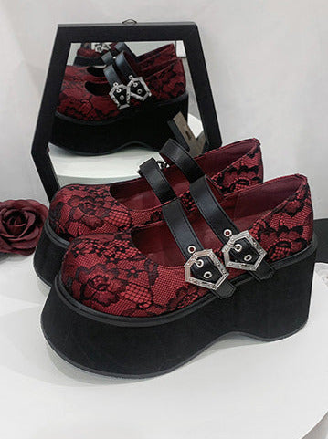 Retro Round Toe Gothic Punk Platform Shoes [matte/lace]