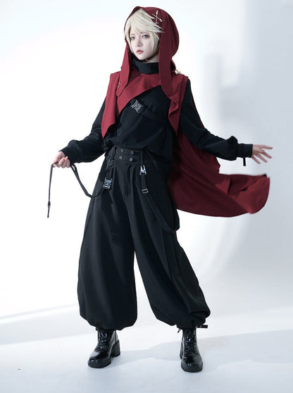 Dark Cool Jacket + Capri Pants + Hooded Scarf