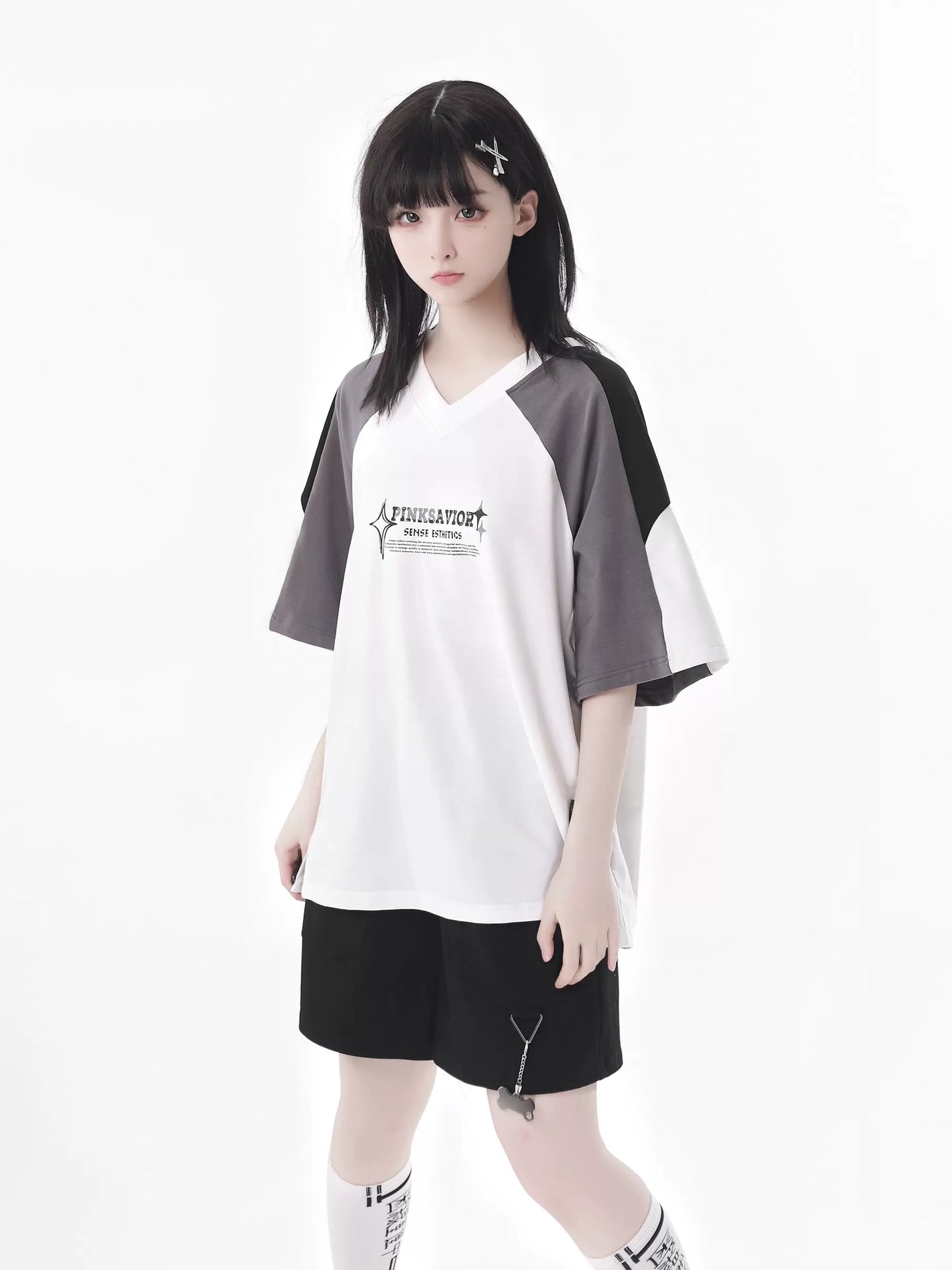 Circulating Star Black Gray Raglan Sporty T-shirt + Pants