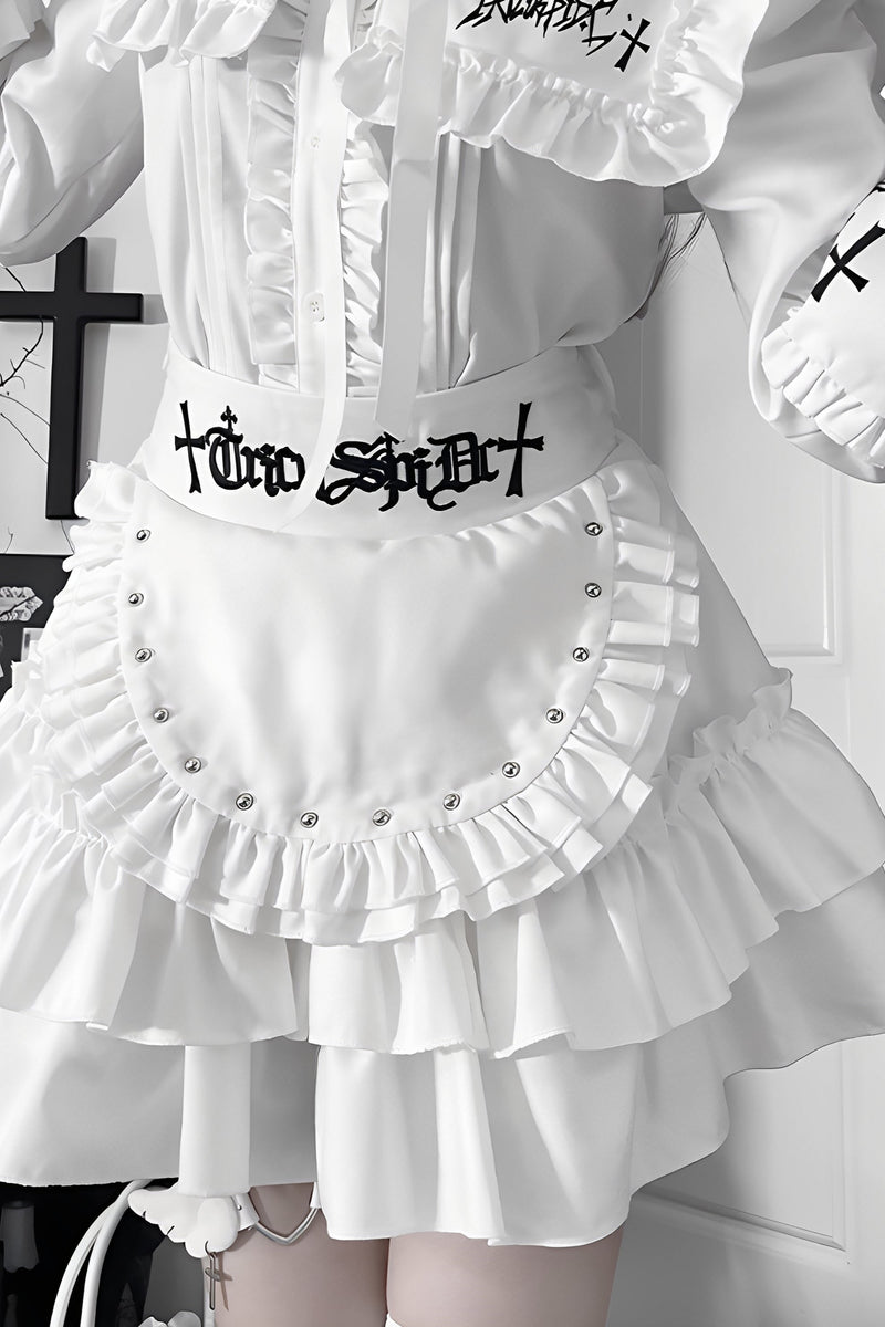 Light Asia Dark Slim Long Sleeve Top + Faux Apron Short Skirt