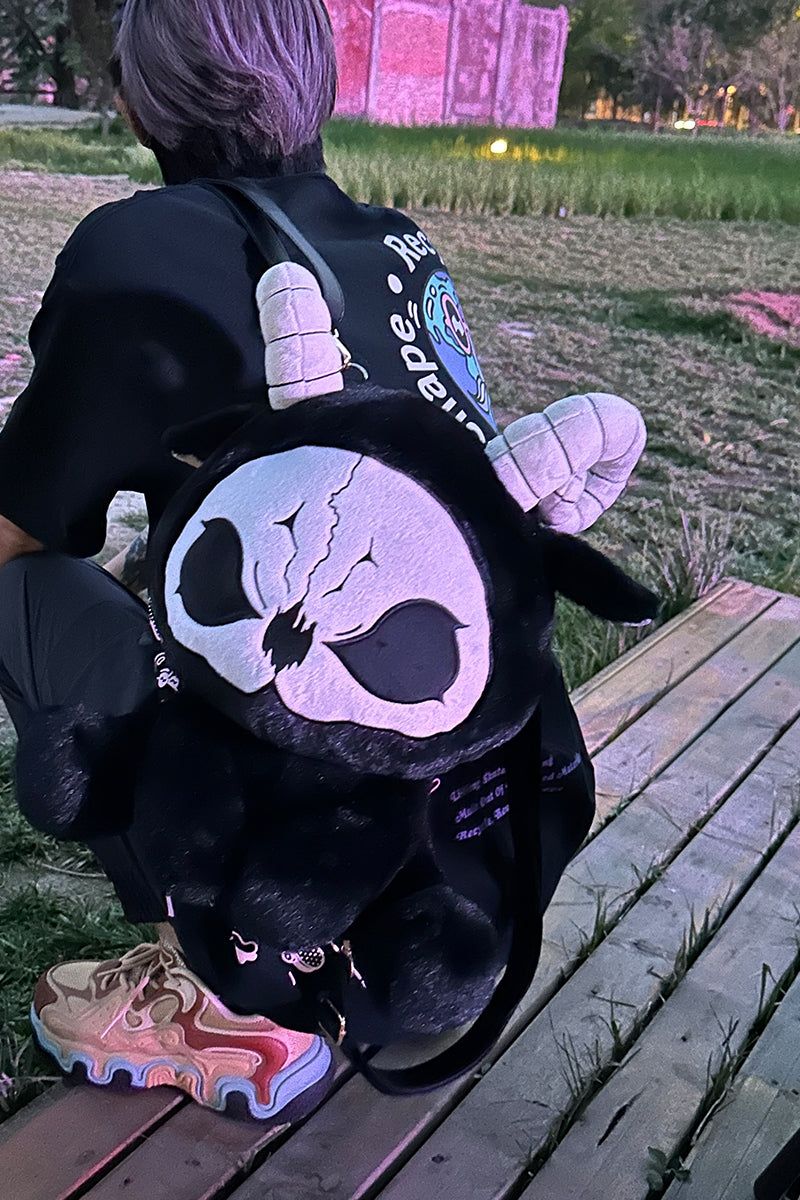 Death Black White and Red Devil Dark Punk Plush Backpack