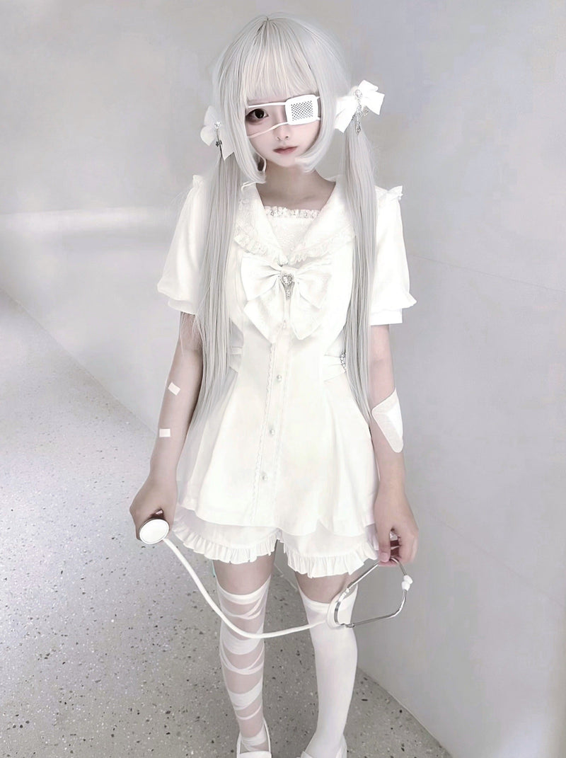 [pre-order] Sailor Collar Peplum Top + Shorts