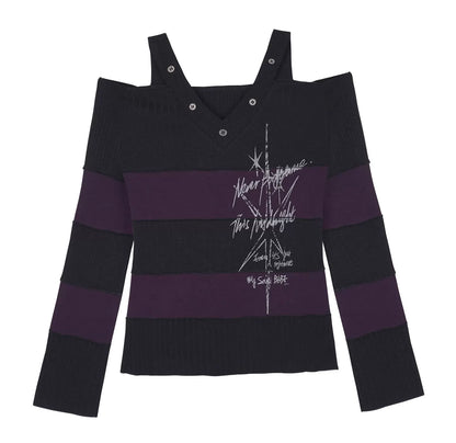 Black and Purple Off Shoulder Top