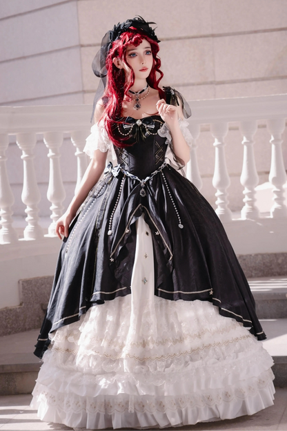 [pre-order Deadline: May 3] Black and White Corset Lace Ribbon Lolita Jsk Princess Dress + Complete Set