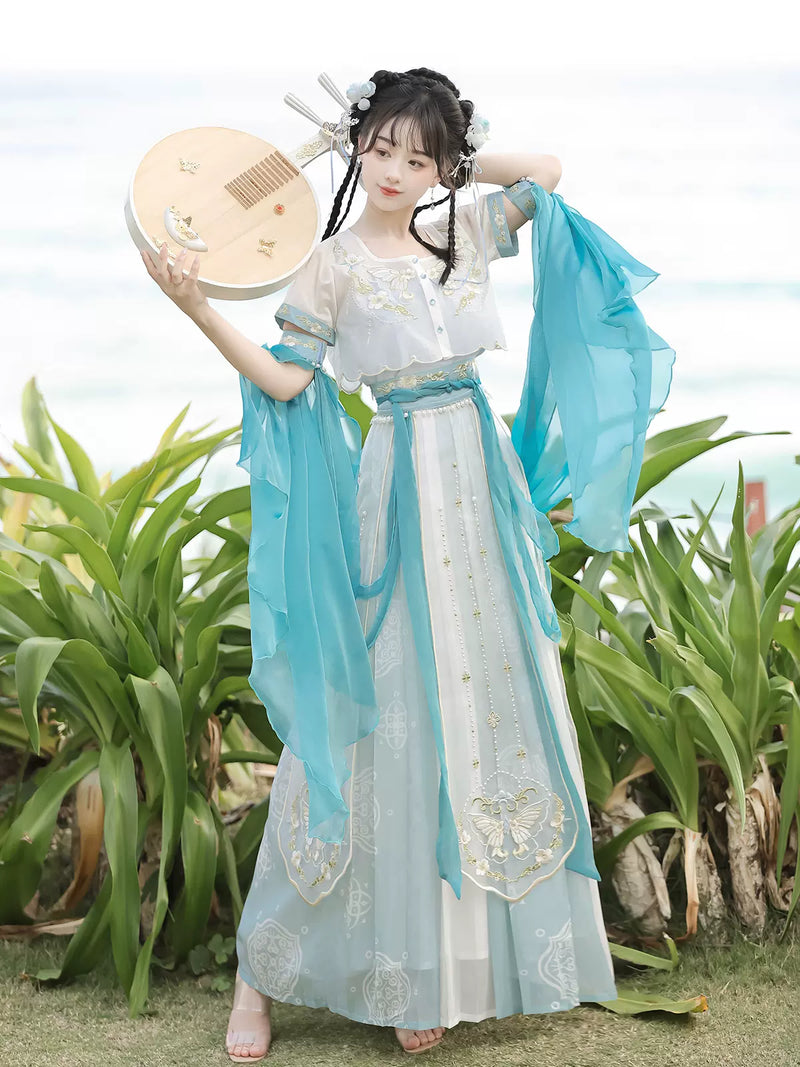 Blue Falling Sea Chinese-style Embroidery Fairy Suit