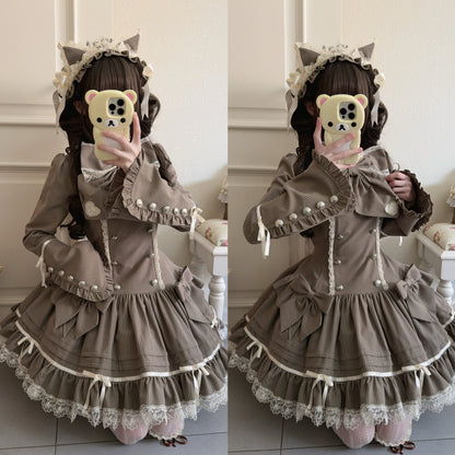 [pre-order Deadline: April 25] Phantom Cat Sweet Ribbon Stripe Lace Bell Sleeve Lolita Dress